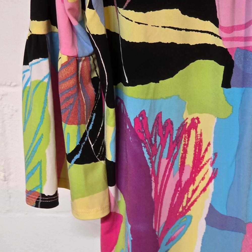 Vintage 90s Picadilly Fashions Abstract Bell Sleeve Split Neck Top Canada - Picture 3 of 10